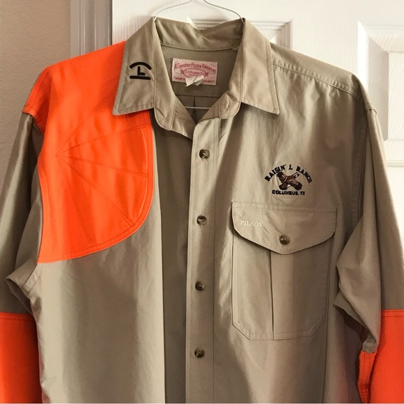 VINTAGE Filson Hunting Shooting Shirt USA Made Long Sleeve Large Mens Beige 552 - Picture 2 of 7